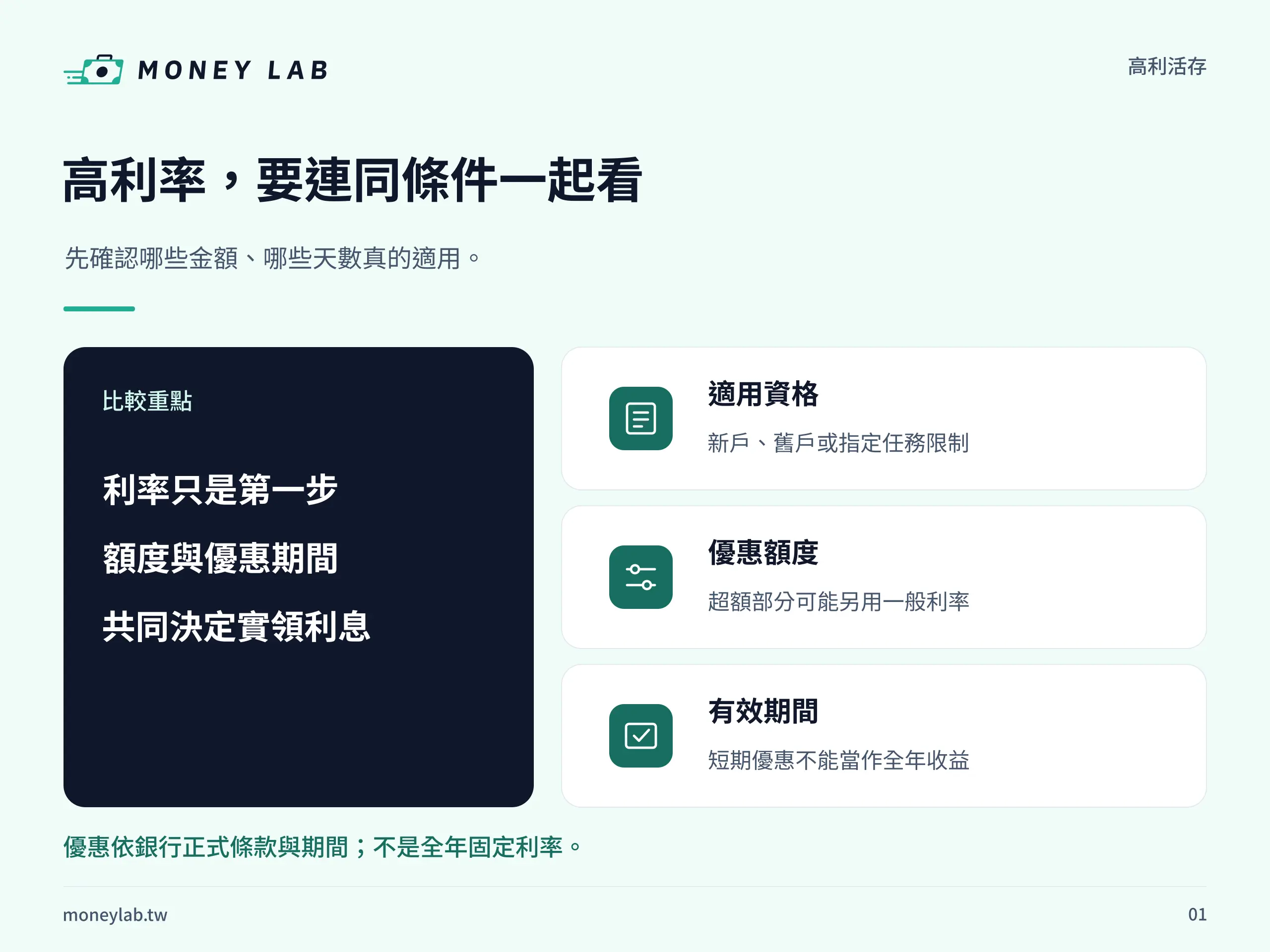 高利活存－核心概念：對照基本概念與適用條件