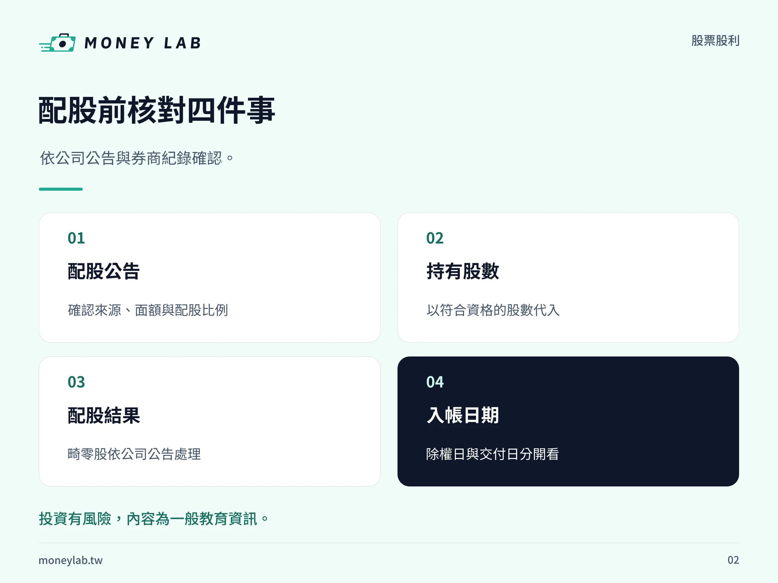 股票股利怎麼算：核對資料與完成計算的四步流程圖