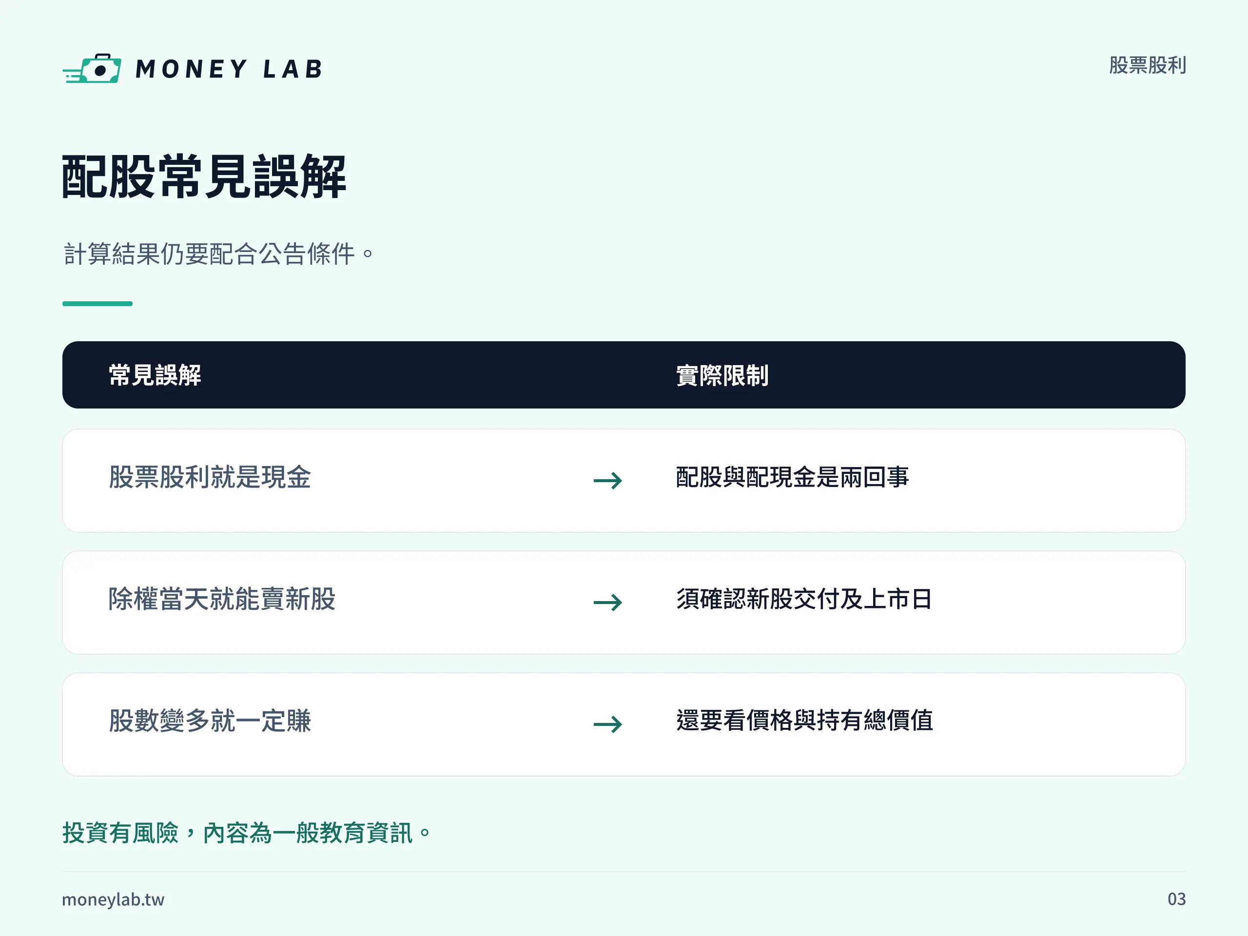 股票股利怎麼算：常見誤解與實際限制的對照資訊圖
